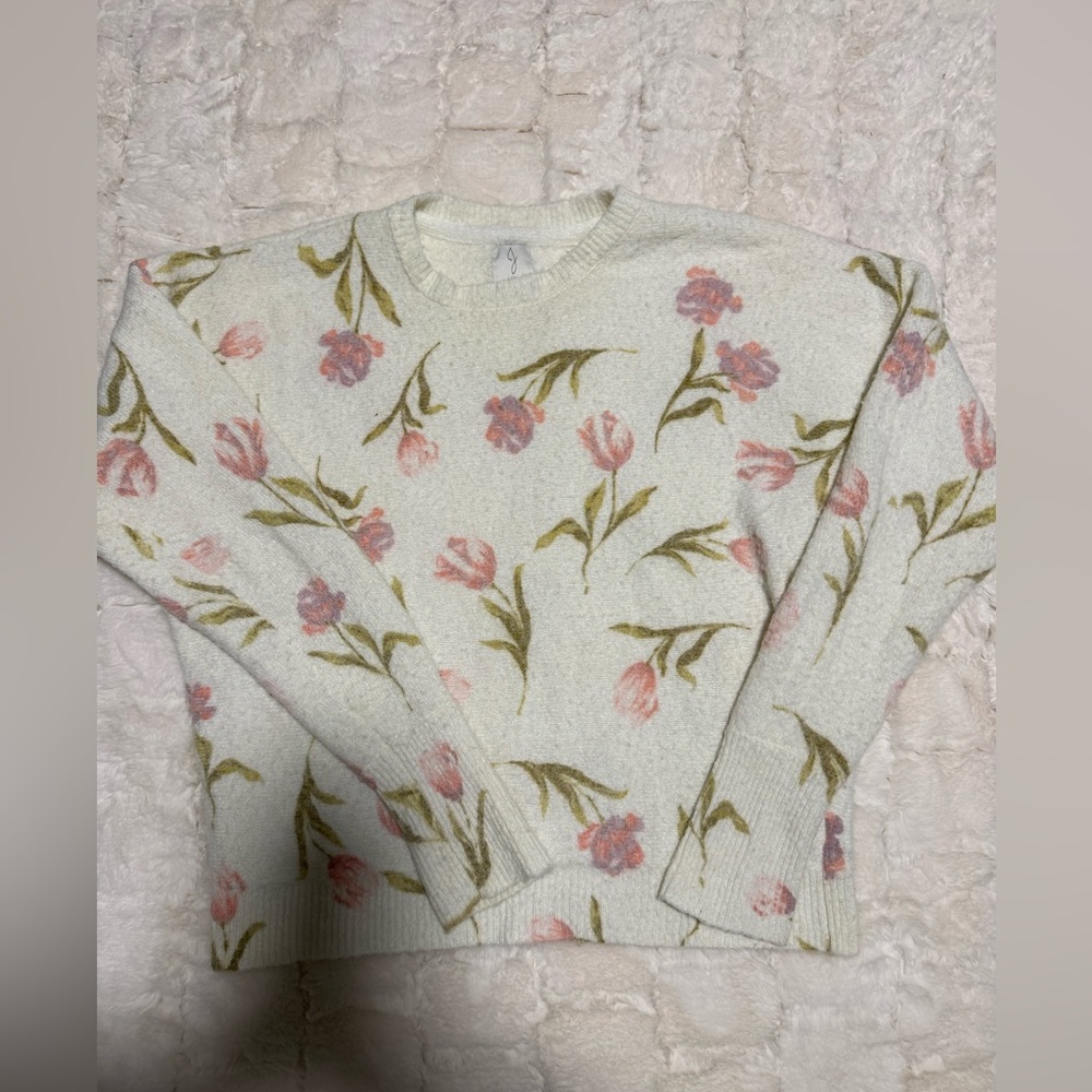Joie Cream Crewneck Sweater with Pink Floral Tulips